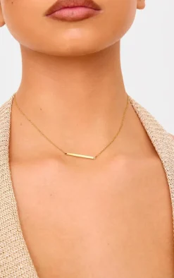 Gold Water Resistant Simple Bar Necklace