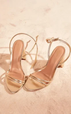 Gold Wide Fit Metallic PU Round Toe Barely There Block High Heeled Sandals