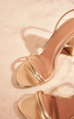 Gold Wide Fit Metallic PU Round Toe Barely There Block High Heeled Sandals