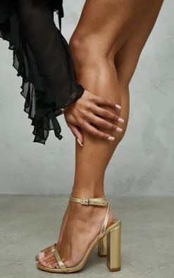 Gold Wide Fit Pu Basic Strap Detail High Heeled Sandals