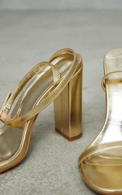 Gold Wide Fit Pu Basic Strap Detail High Heeled Sandals