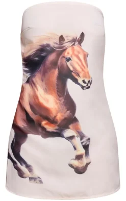 Golden Horse Printed Chiffon Bandeau Shift Dress