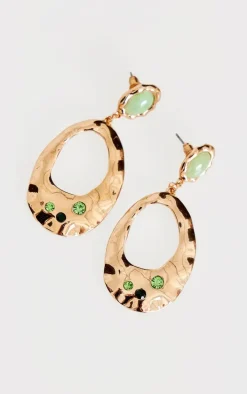 Green Abstract Molten Jewel Statement Stud Earrings