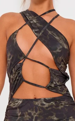 Green Abstract Print Extreme Cut Out Mini Dress