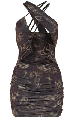 Green Abstract Print Extreme Cut Out Mini Dress