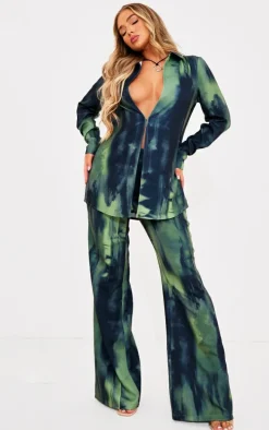 Green Abstract Print Wide Leg Pants