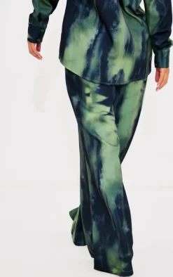 Green Abstract Print Wide Leg Pants