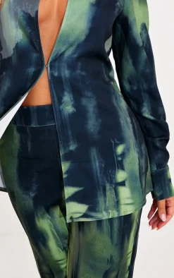 Green Abstract Print Wide Leg Pants