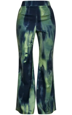 Green Abstract Print Wide Leg Pants