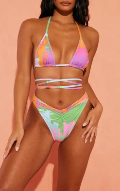 Green Abstract Ruched Bikini Bottoms