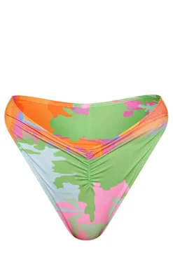 Green Abstract Ruched Bikini Bottoms