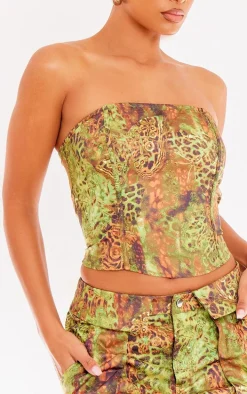 Green Animal Printed Structured Longline Corset