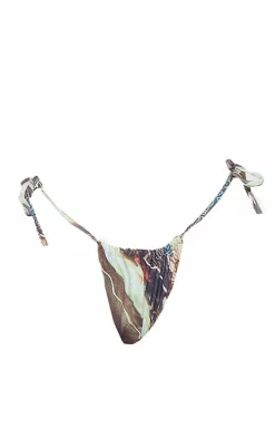 Green Blurred Butterfly Print Tie Side Bikini Bottoms