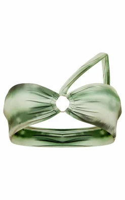 Green Blurred Floral O Ring Bikini Top