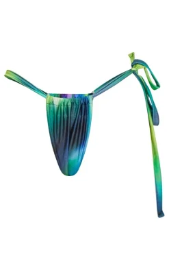 Green Blurred Print One Sided Tie Side Bikini Bottoms