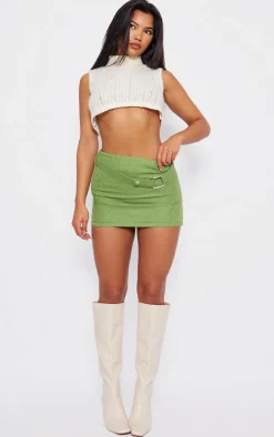 Green Boucle Belted Mini Skirt