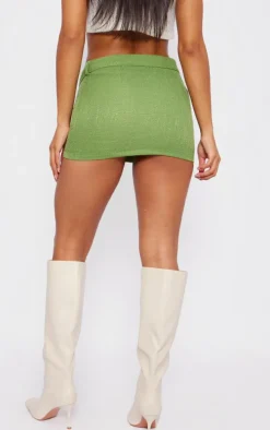 Green Boucle Belted Mini Skirt