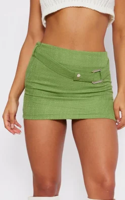 Green Boucle Belted Mini Skirt