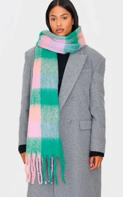 Green Check Blanket Tassel Scarf