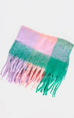 Green Check Blanket Tassel Scarf