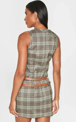 Green Check Double Belted Shift Dress