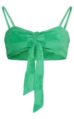 Green Check Towelling Tie Front Beach Top