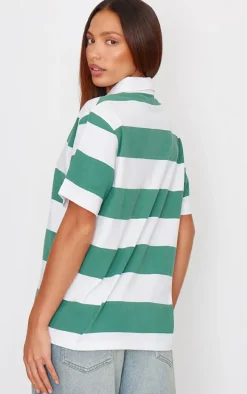 Green Chunky Striped Collared Oversized T Shirt