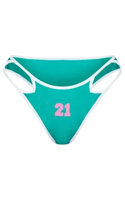 Green Cut Out Double Strap Bikini Bottoms