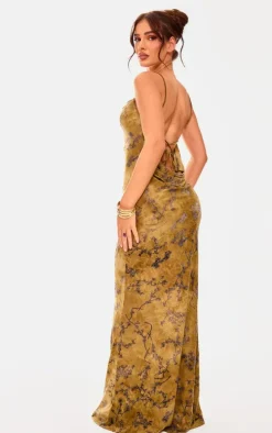 Green Devore Cowl Neck Lace Up Back Maxi Dress