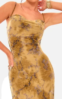 Green Devore Cowl Neck Lace Up Back Maxi Dress