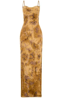 Green Devore Cowl Neck Lace Up Back Maxi Dress