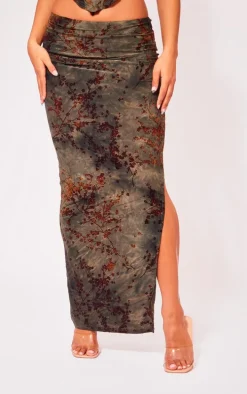 Green Devore Low Rise Maxi Skirt