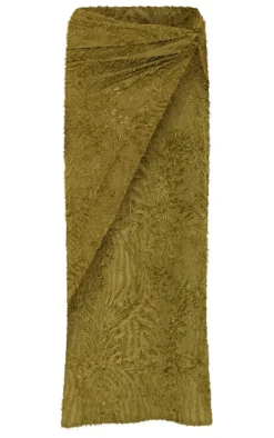 Green Distressed Detail Ruched Maxi Skirt