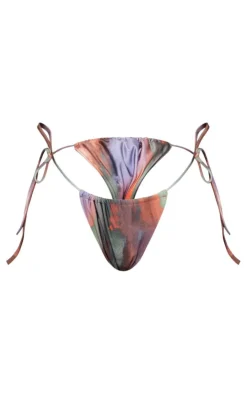 Green Distressed Print Tie Side Bikini Bottoms