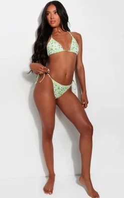 Green Ditsy Floral Print Tie Side Bikini Bottoms