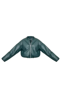 Green Faux Leather Oversized Bomber Jacket