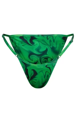 Green Fire Print Tanga Bikini Bottoms