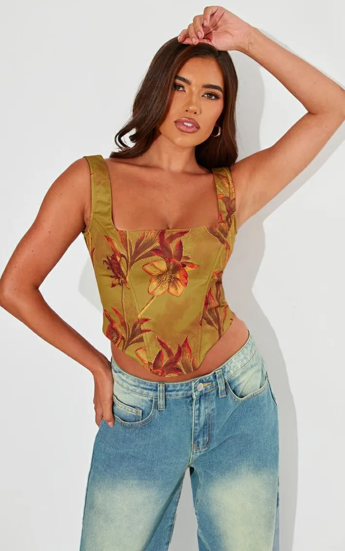 Green Floral Corset