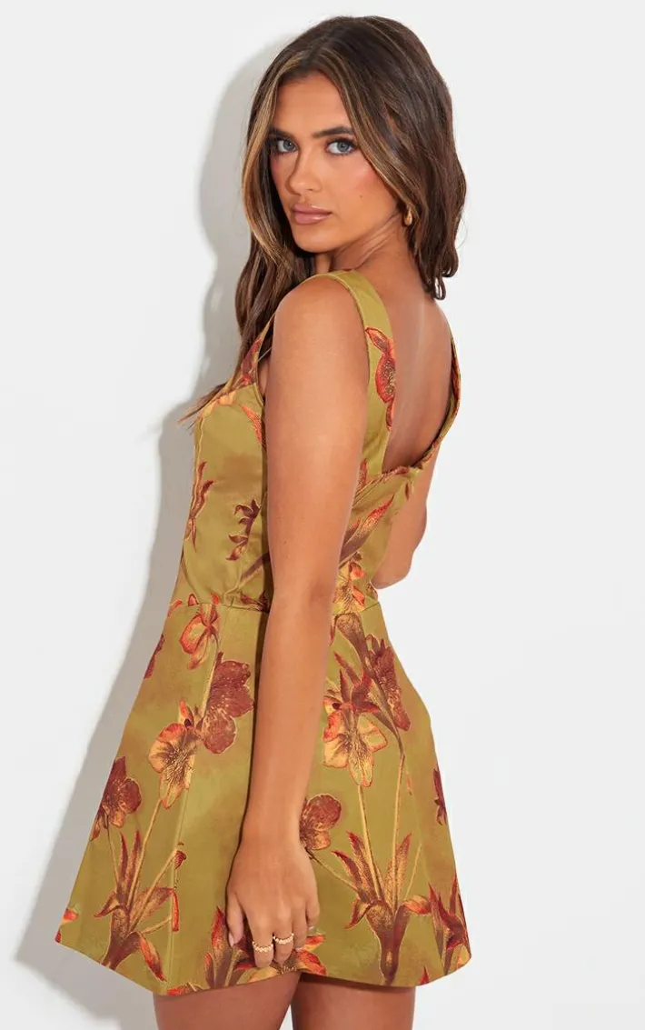 Green Floral Corset A Line Shift Dress