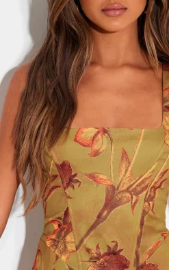 Green Floral Corset A Line Shift Dress