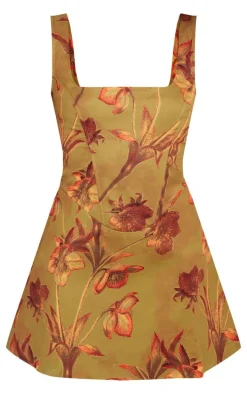 Green Floral Corset A Line Shift Dress