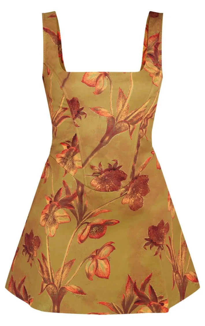 Green Floral Corset A Line Shift Dress
