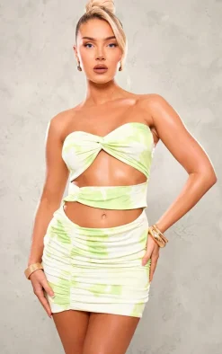 Green Floral Print Twist Detail Cut Out Bodycon Dress