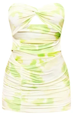 Green Floral Print Twist Detail Cut Out Bodycon Dress