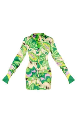 Green Floral Printed Shirt Dress