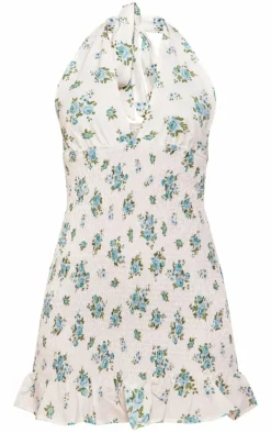 Green Floral Shirred Halterneck Bodycon Dress