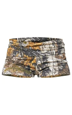 Green Forest Camo Foldover Waistband Low Rise Hot Pants