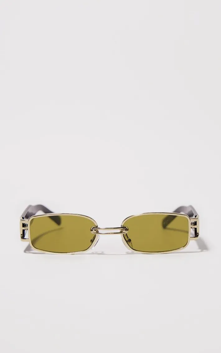 Green Frame Slim Square Chunky Sunglasses