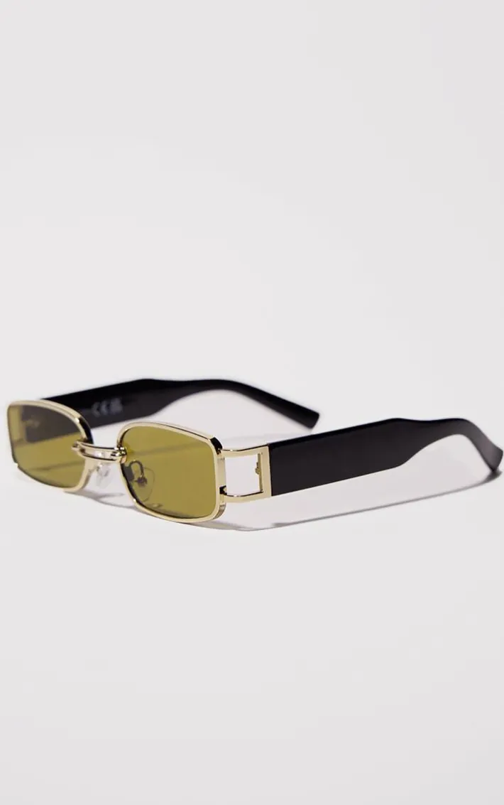 Green Frame Slim Square Chunky Sunglasses
