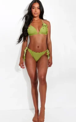 Green Frill Bow Detail Tie Side Bikini Bottoms